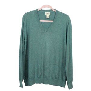 LL Bean Cotton Cashmere Sweater Lightweight V Neck Pullover Green Size L